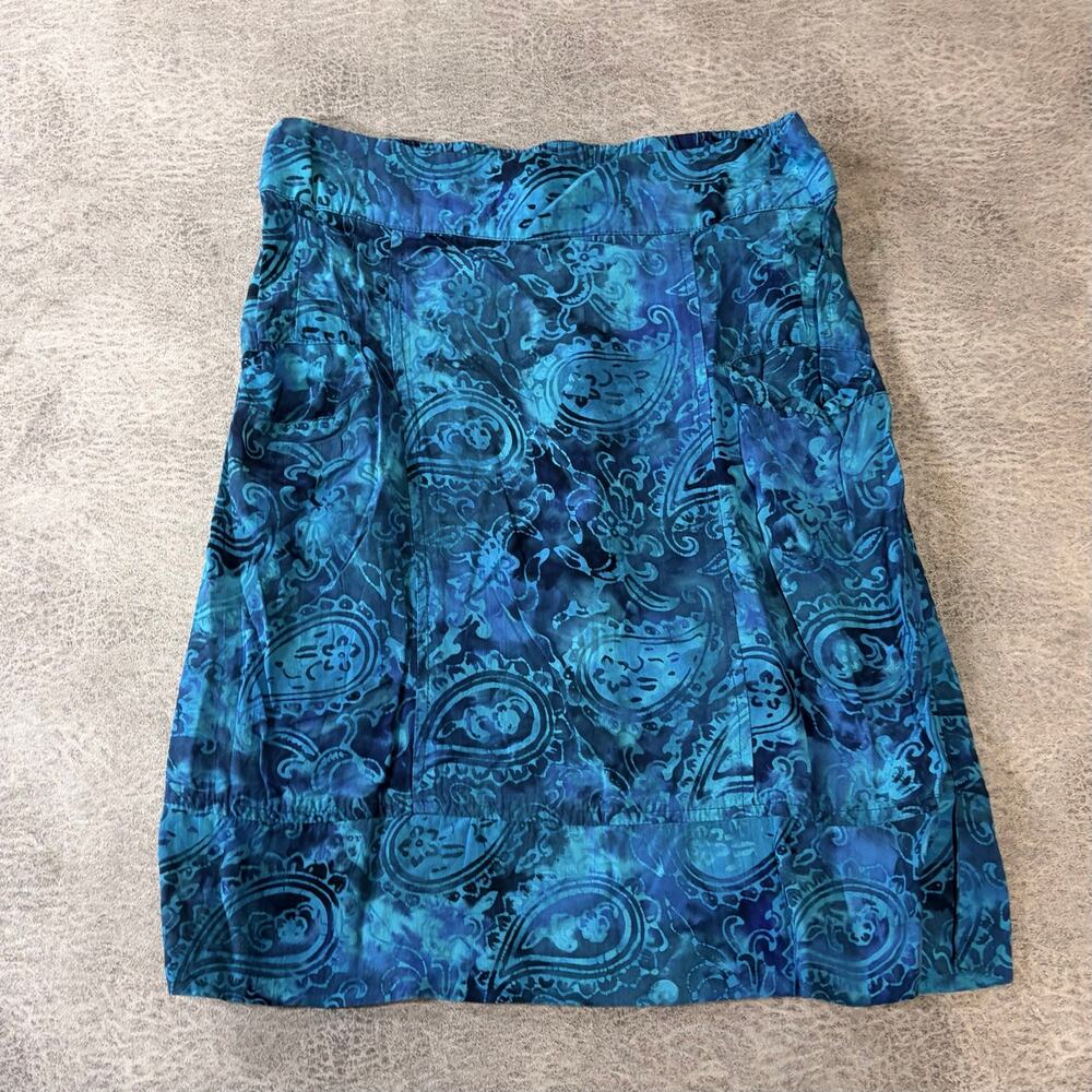 Blue Paisley Ruched Skirt with Pockets
